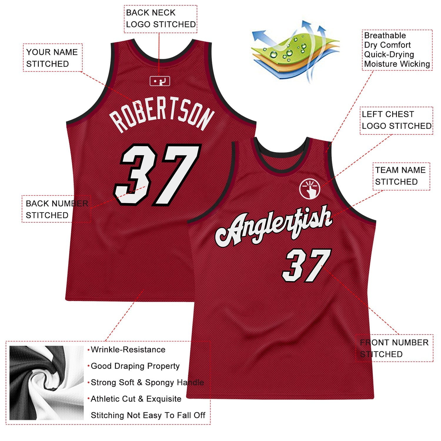 Custom Maroon White-Black Authentic Throwback Basketball Jersey - Sky-Custom