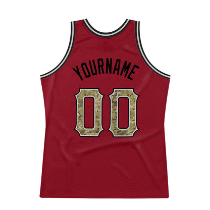 Custom Maroon Camo-Gray Authentic Throwback Basketball Jersey - Sky-Custom