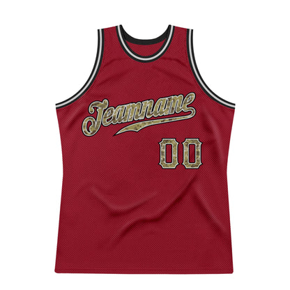 Custom Maroon Camo-Gray Authentic Throwback Basketball Jersey - Sky-Custom