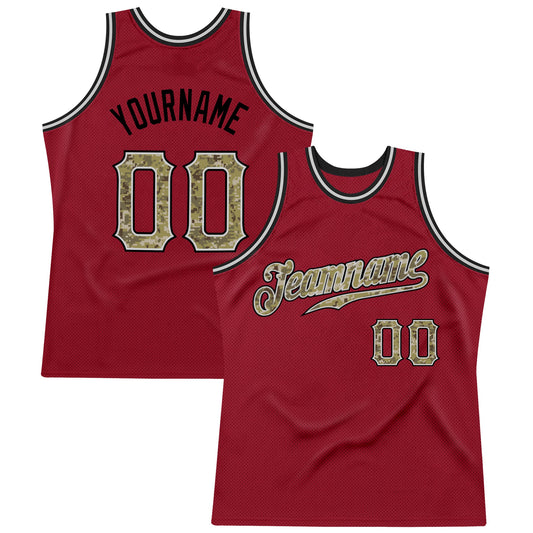 Custom Maroon Camo-Gray Authentic Throwback Basketball Jersey - Sky-Custom
