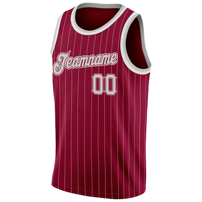 Custom Maroon White Pinstripe Gray-White Authentic Basketball Jersey - Sky-Custom