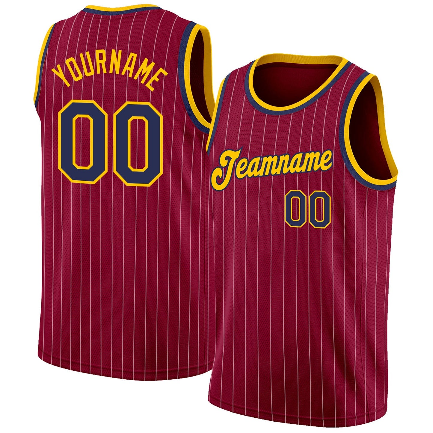 Custom Maroon White Pinstripe Navy-Gold Authentic Basketball Jersey - Sky-Custom