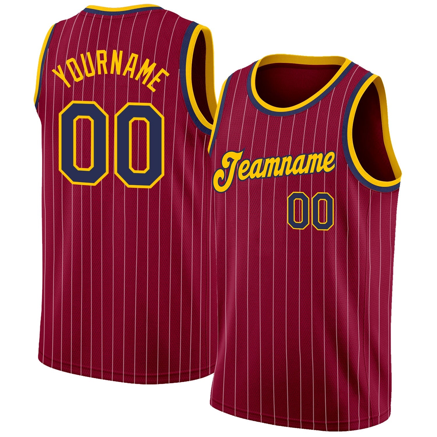 Custom Maroon White Pinstripe Navy-Gold Authentic Basketball Jersey - Sky-Custom