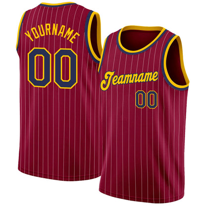 Custom Maroon White Pinstripe Navy-Gold Authentic Basketball Jersey - Sky-Custom