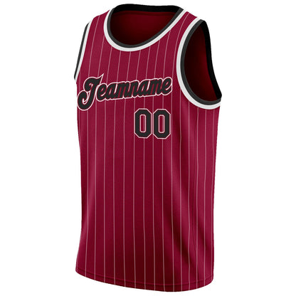 Custom Maroon White Pinstripe Black-White Authentic Basketball Jersey - Sky-Custom