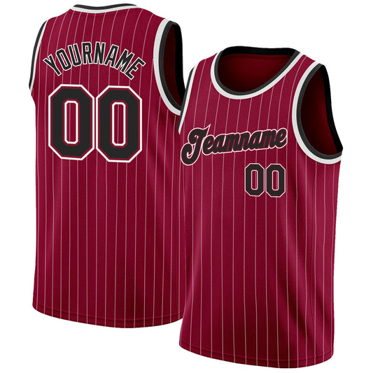 Custom Maroon White Pinstripe Black-White Authentic Basketball Jersey - Sky-Custom