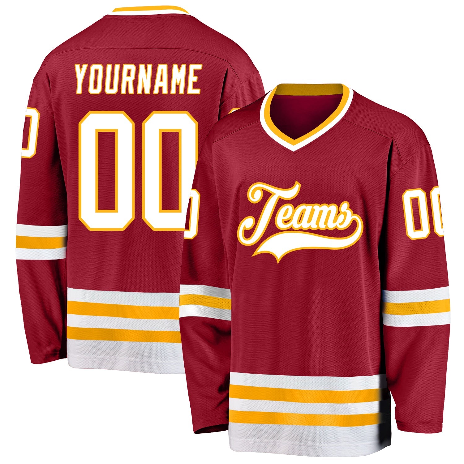 Custom Maroon White-Gold Hockey Jersey - Sky-Custom