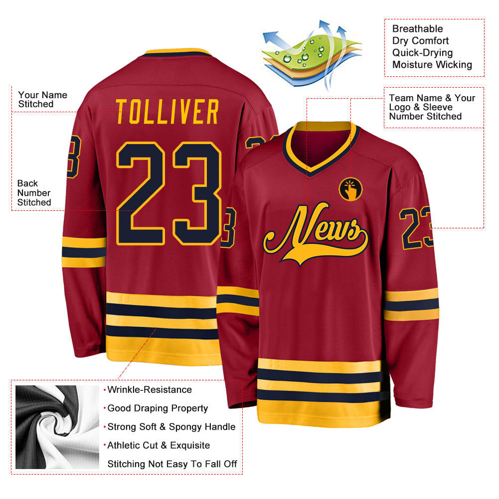 Custom Maroon Navy-Gold Hockey Jersey - Sky-Custom