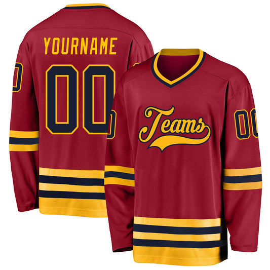 Custom Maroon Navy-Gold Hockey Jersey - Sky-Custom