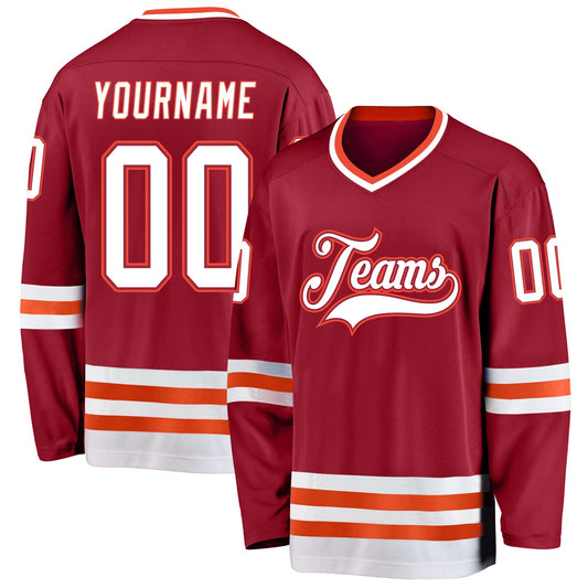 Custom Maroon White-Orange Hockey Jersey - Sky-Custom