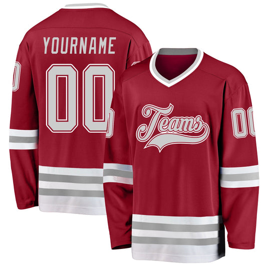 Custom Maroon Gray-White Hockey Jersey - Sky-Custom