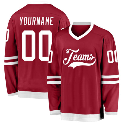 Custom Maroon White Hockey Jersey - Sky-Custom