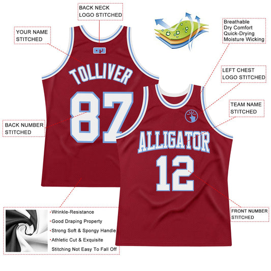 Custom Maroon White-Light Blue Authentic Throwback Basketball Jersey - Sky-Custom