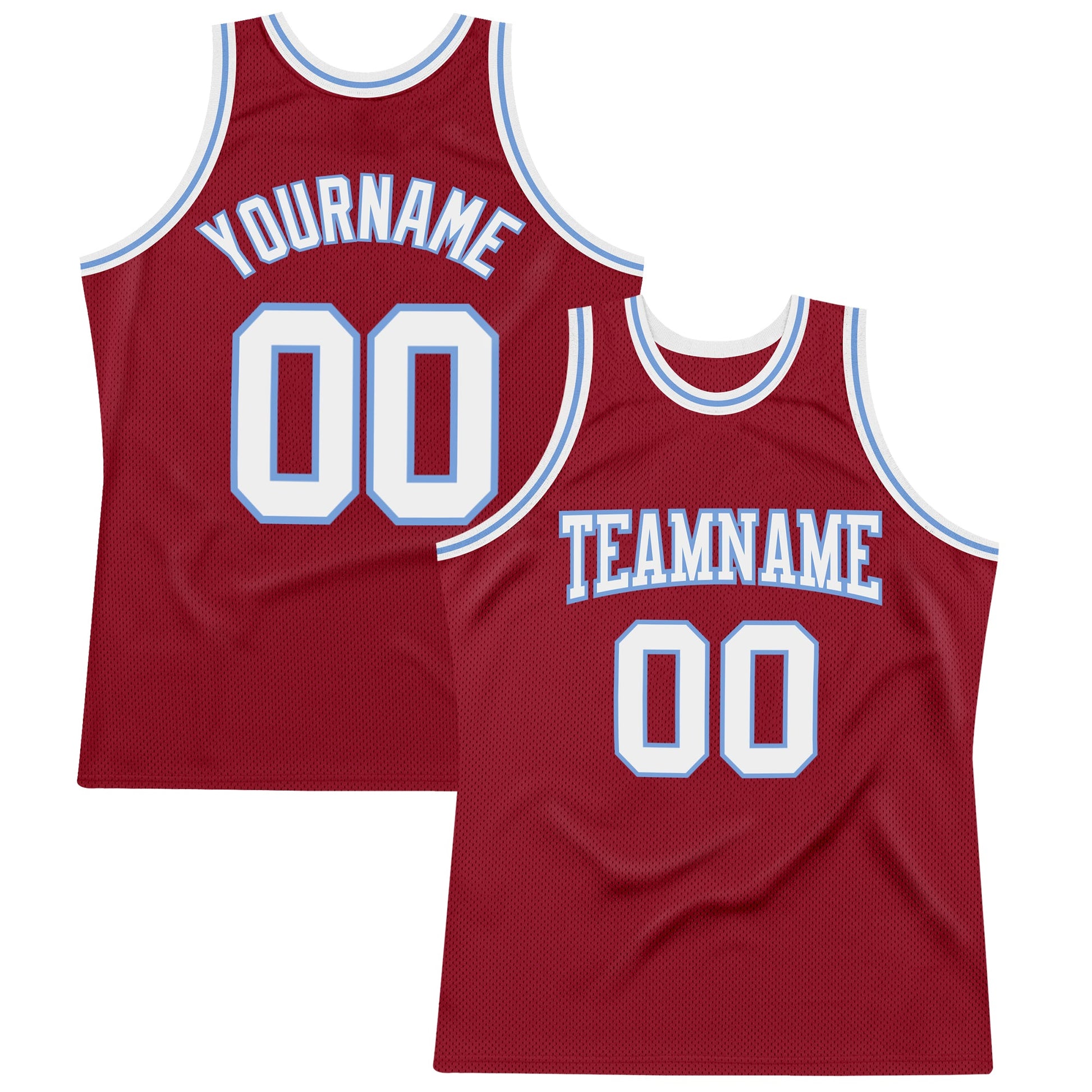 Custom Maroon White-Light Blue Authentic Throwback Basketball Jersey - Sky-Custom