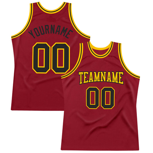 Custom Maroon Black-Gold Authentic Throwback Basketball Jersey - Sky-Custom