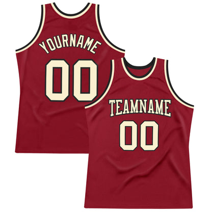 Custom Maroon Cream-Black Authentic Throwback Basketball Jersey - Sky-Custom