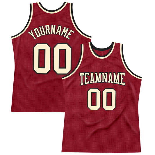 Custom Maroon Cream-Black Authentic Throwback Basketball Jersey - Sky-Custom