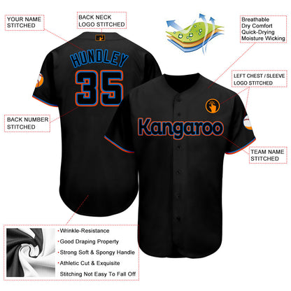 Custom Black Powder Blue-Orange Baseball Jersey - Sky-Custom