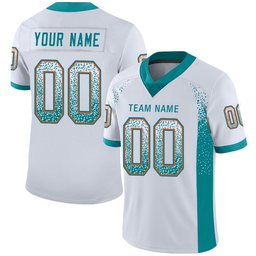 Custom White Aqua-Orange Mesh Drift Fashion Football Jersey - Sky-Custom