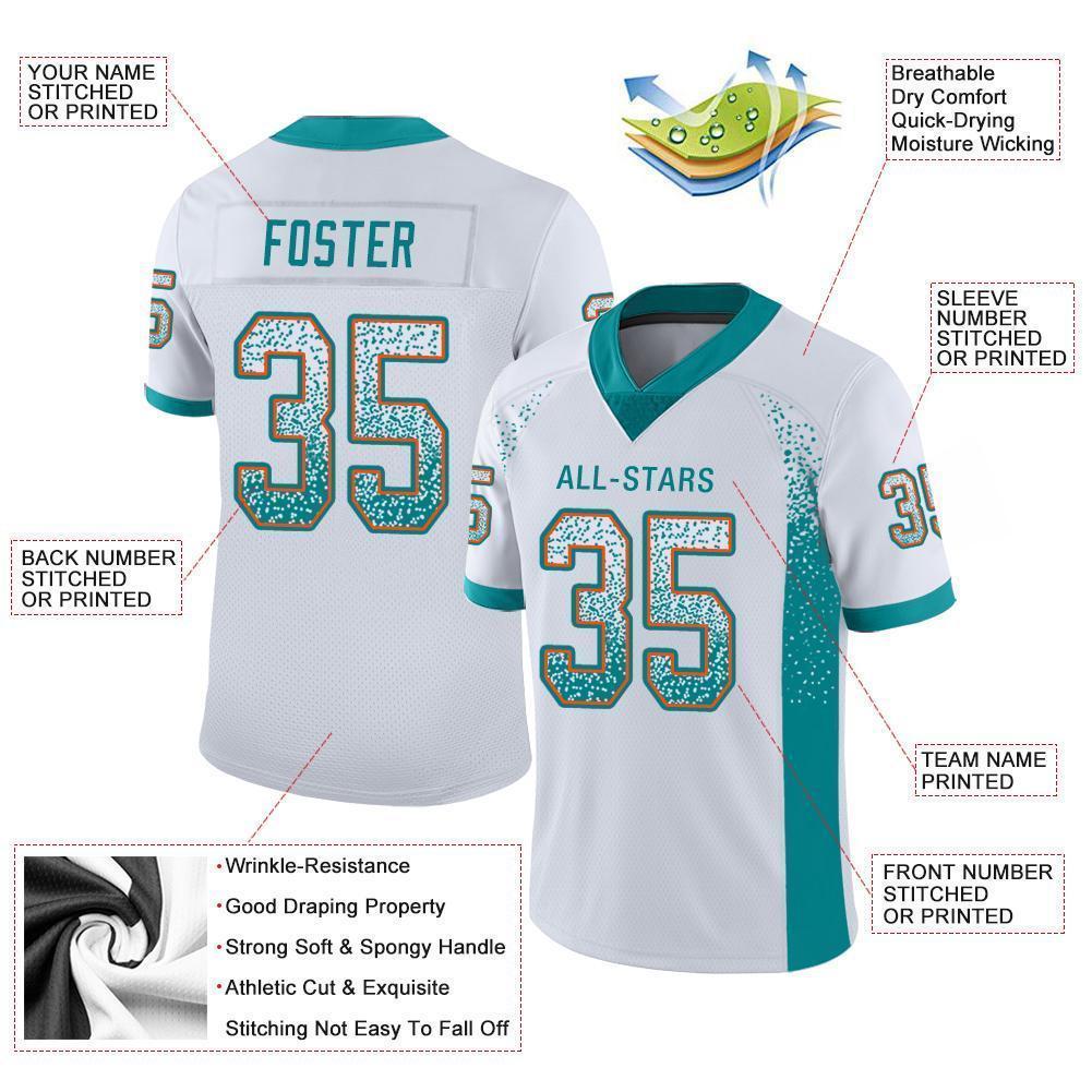 Custom White Aqua-Orange Mesh Drift Fashion Football Jersey - Sky-Custom