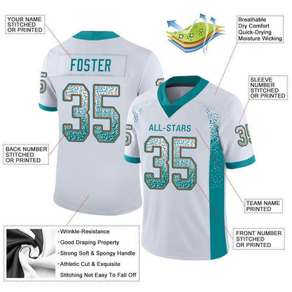Custom White Aqua-Orange Mesh Drift Fashion Football Jersey - Sky-Custom