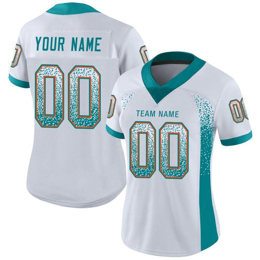 Custom White Aqua-Orange Mesh Drift Fashion Football Jersey - Sky-Custom