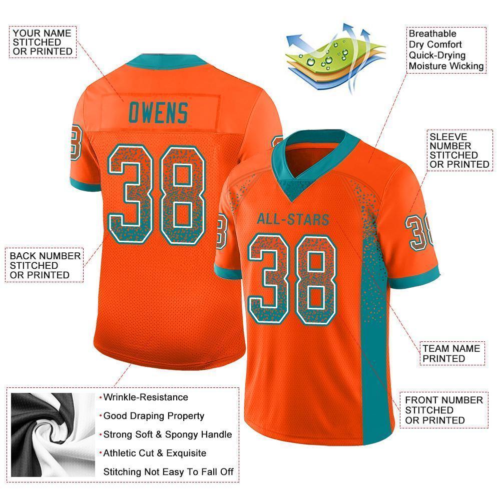 Custom Orange Aqua-White Mesh Drift Fashion Football Jersey - Sky-Custom