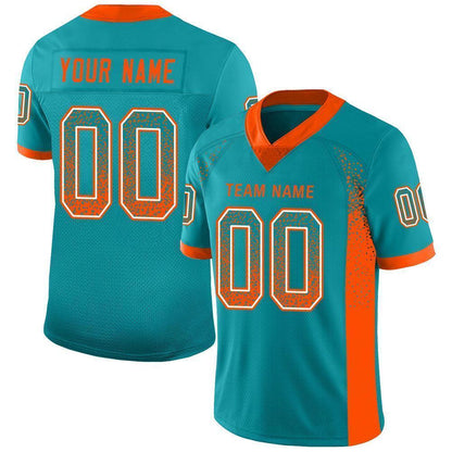 Custom Aqua Orange-White Mesh Drift Fashion Football Jersey - Sky-Custom