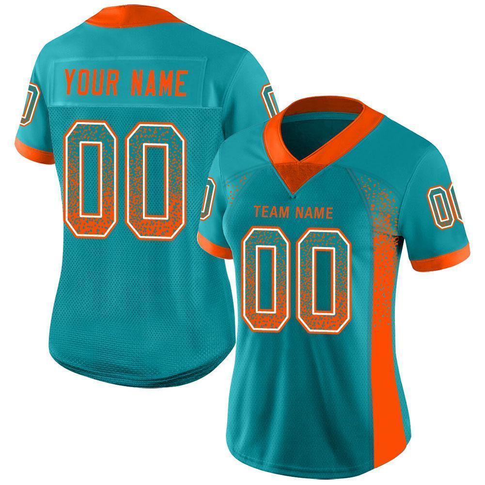 Custom Aqua Orange-White Mesh Drift Fashion Football Jersey - Sky-Custom