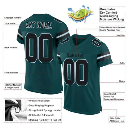 Custom Midnight Green Black-White Mesh Authentic Football Jersey - Sky-Custom