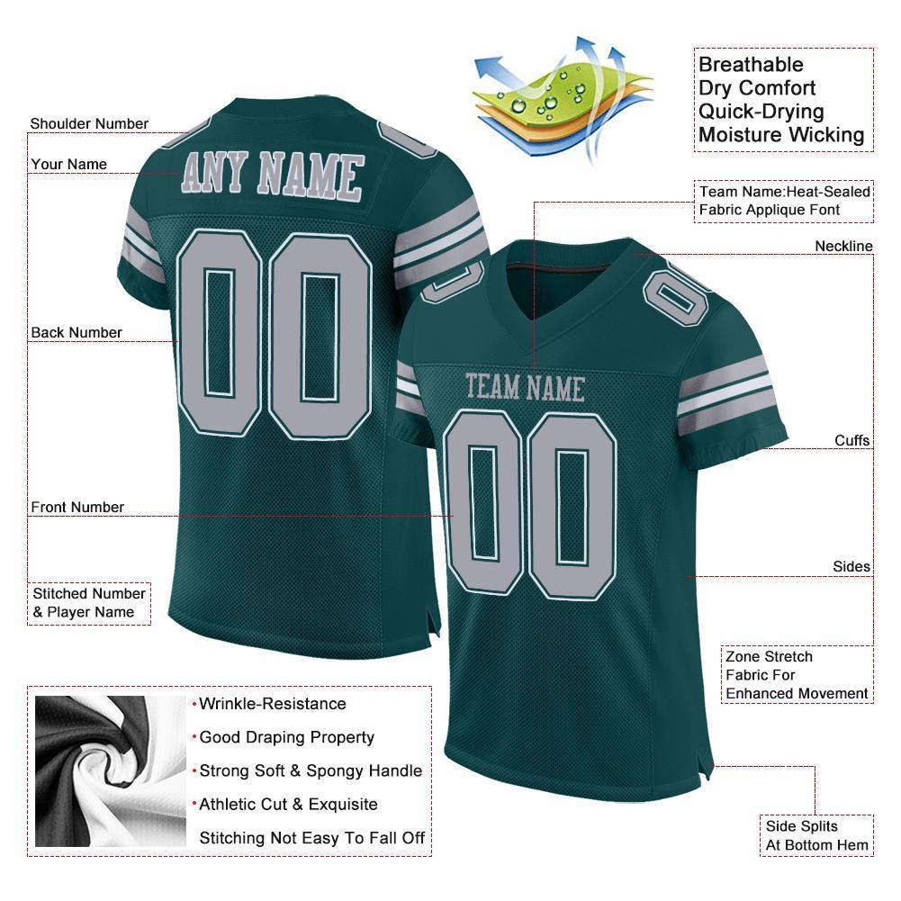 Custom Midnight Green Light Gray-White Mesh Authentic Football Jersey - Sky-Custom