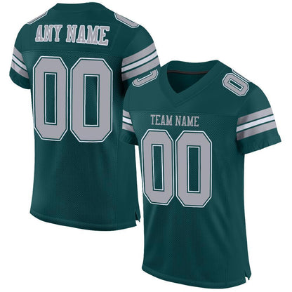 Custom Midnight Green Light Gray-White Mesh Authentic Football Jersey - Sky-Custom