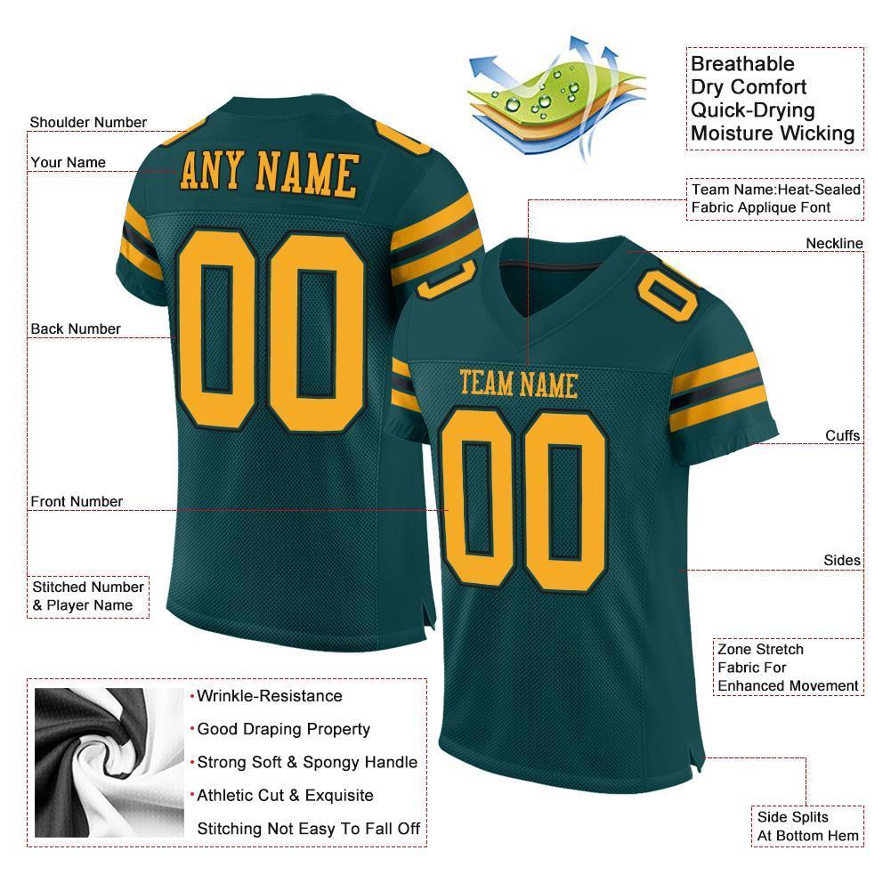 Custom Midnight Green Gold-Black Mesh Authentic Football Jersey - Sky-Custom