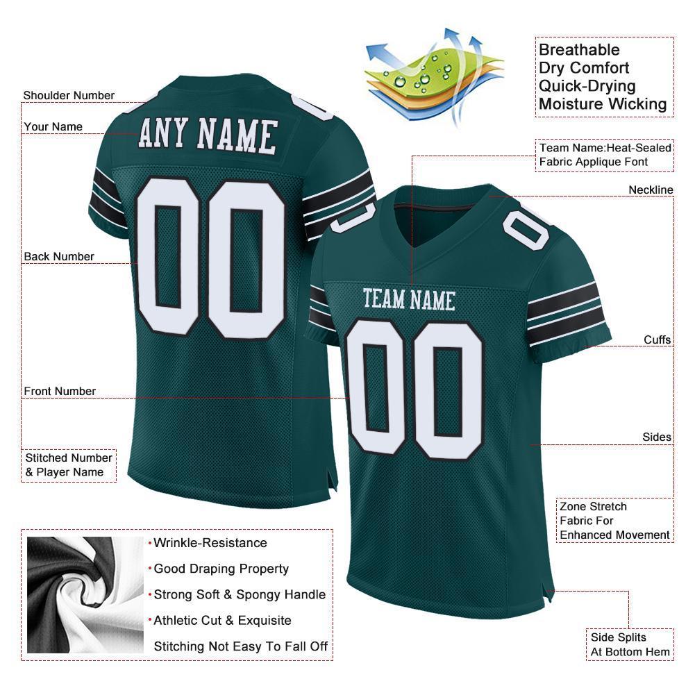 Custom Midnight Green White-Black Mesh Authentic Football Jersey - Sky-Custom