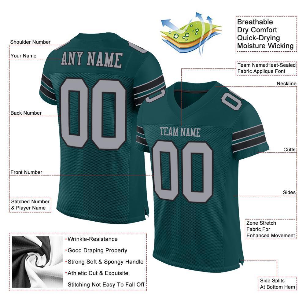 Custom Midnight Green Light Gray-Black Mesh Authentic Football Jersey - Sky-Custom