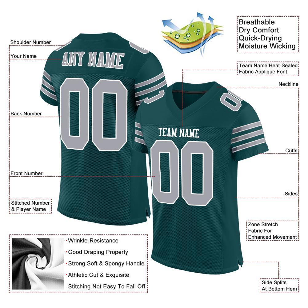 Custom Midnight Green Gray-White Mesh Authentic Football Jersey - Sky-Custom