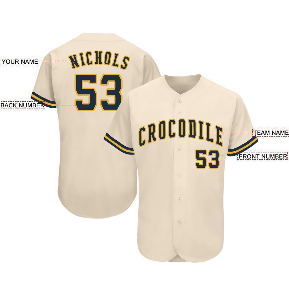 Custom Cream Navy-Gold Baseball Jersey - Sky-Custom