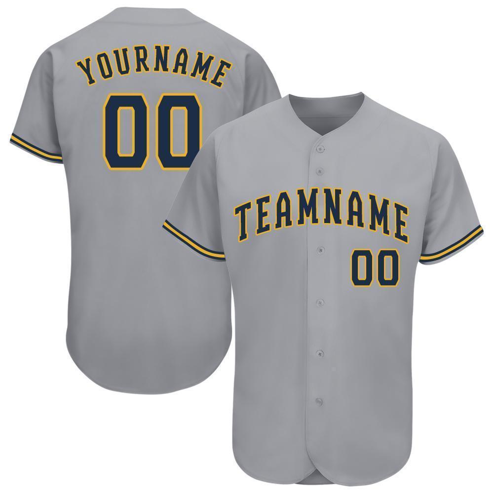 Custom Gray Navy-Gold Baseball Jersey - Sky-Custom