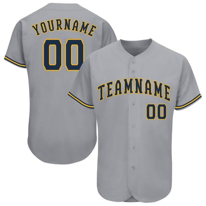 Custom Gray Navy-Gold Baseball Jersey - Sky-Custom