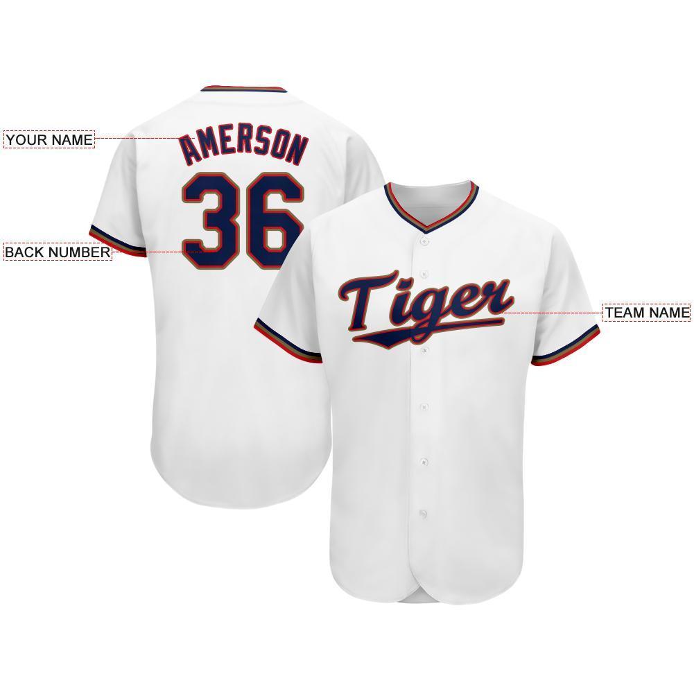 Custom White Navy-Red Baseball Jersey - Sky-Custom