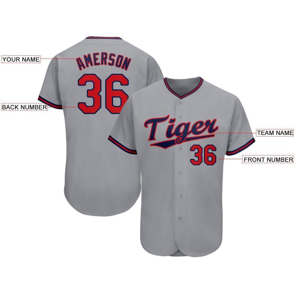 Custom Gray Red-Navy Baseball Jersey - Sky-Custom