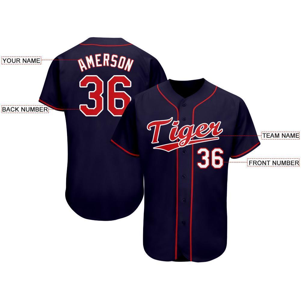 Custom Navy Red-White Baseball Jersey - Sky-Custom