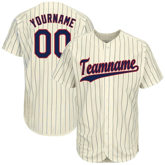 Custom Cream Navy Pinstripe Navy-Red Baseball Jersey - Sky-Custom
