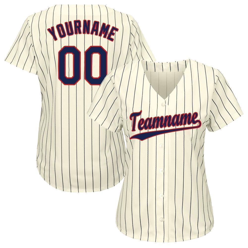 Custom Cream Navy Pinstripe Navy-Red Baseball Jersey - Sky-Custom
