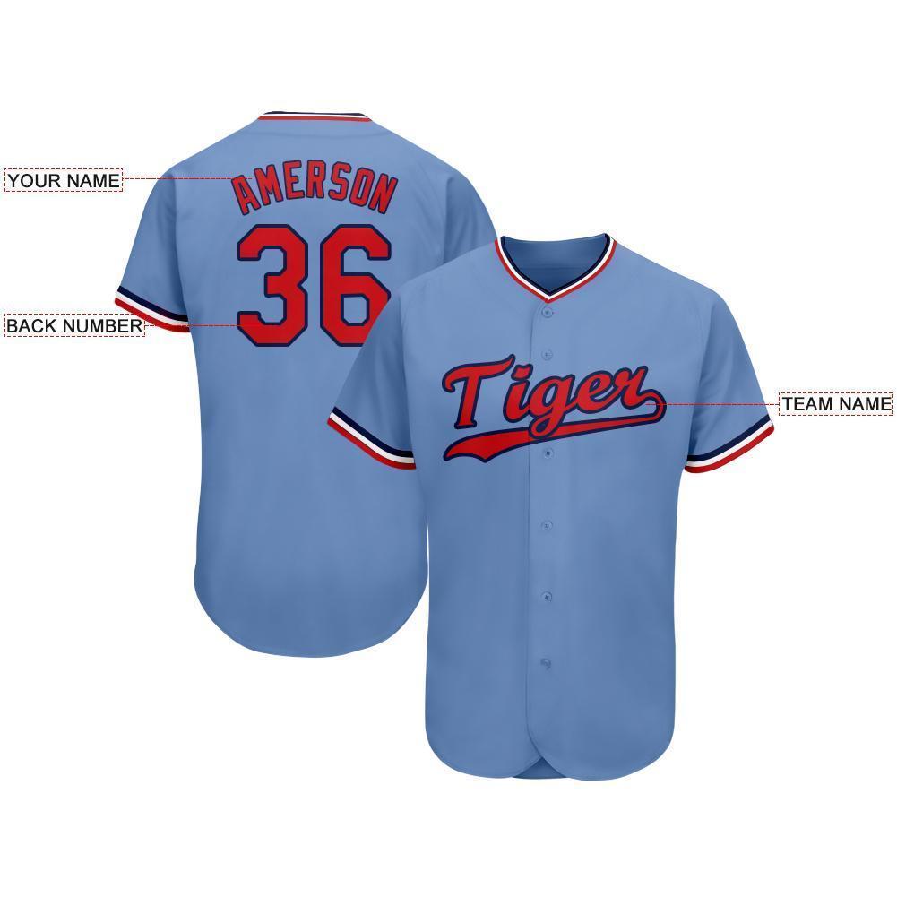 Custom Light Blue Red-Navy Baseball Jersey - Sky-Custom