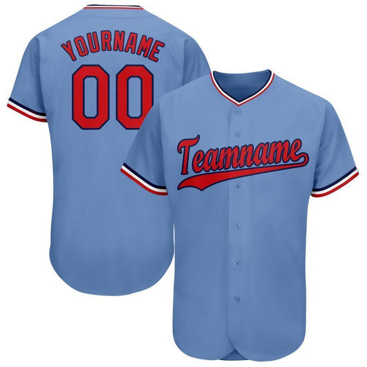 Custom Light Blue Red-Navy Baseball Jersey - Sky-Custom