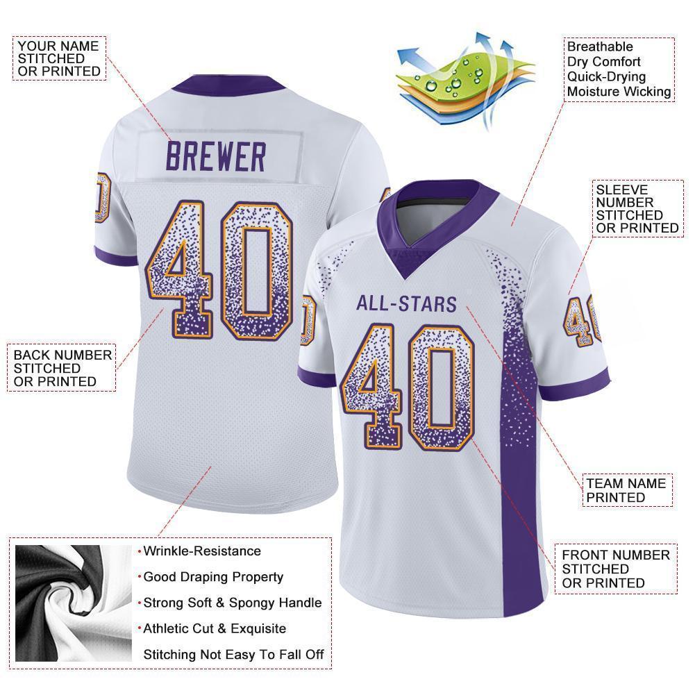 Custom White Purple-Gold Mesh Drift Fashion Football Jersey - Sky-Custom