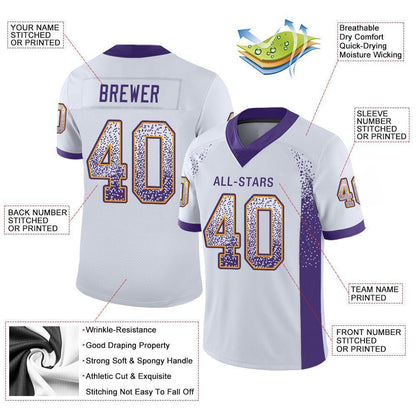 Custom White Purple-Gold Mesh Drift Fashion Football Jersey - Sky-Custom