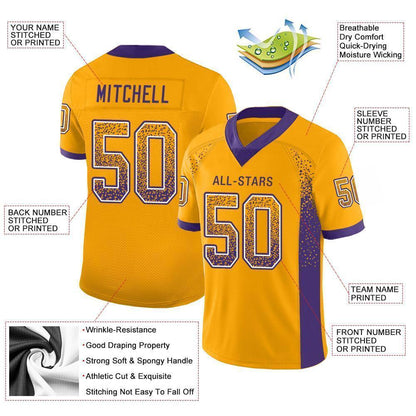 Custom Gold Purple-White Mesh Drift Fashion Football Jersey - Sky-Custom