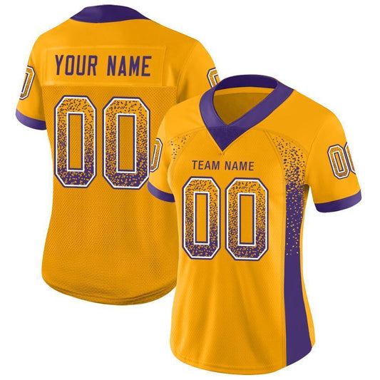 Custom Gold Purple-White Mesh Drift Fashion Football Jersey - Sky-Custom